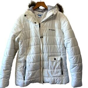 Columbia Cozy Winter Quilted Puffer Coat W/ Hood & Faux Fur Trim White Size XL